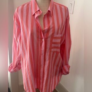 NWOT Sonoma Pink and Coral Striped Button-Up Blouse